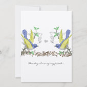 Blauwe en gele  vogels uitgenodigd voor een bruilo kaart (Achterkant)