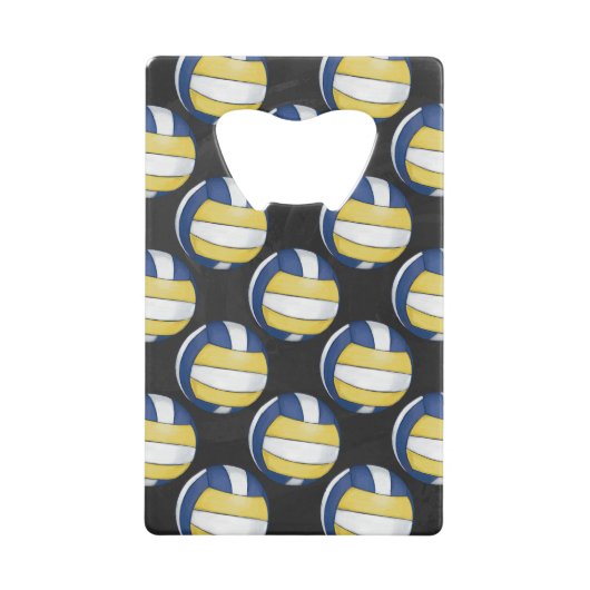Blauwe en gele volleybalpatronen kredietkaart flessenopener (Voorkant)