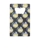 Blauwe en gele volleybalpatronen kredietkaart flessenopener (Achterkant)