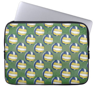 Blauwe en gele volleybalpatronen laptop sleeve
