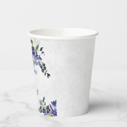 Blauwe en gele waterverf papieren bekers (Links)