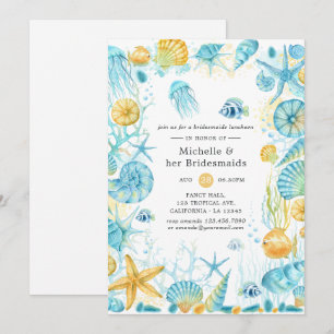 Blauwe en gele Zee Life Bridesmaids Luncheon Kaart