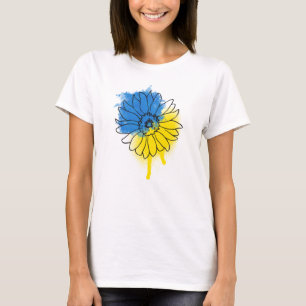 Blauwe en gele zonnebloem in Oekraïense stijl T-shirt