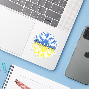 Blauwe en gele zonnebloem met opschrift Oekraïne Sticker