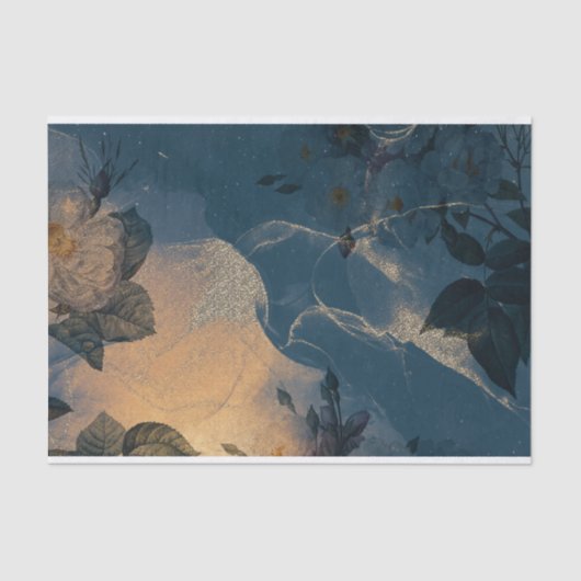 Blauwe en goudbloemen,  tissuepapier (Voorkant)