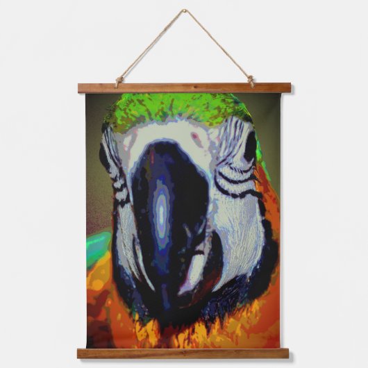 Blauwe en gouden ara papegaai gezicht Abstracte ku Hangend Wandkleed (Voorkant)