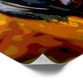 Blauwe en gouden ara papegaai gezicht Abstracte ku Poster (Hoek)