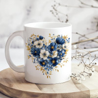 Blauwe en gouden bloemen in hartvorm