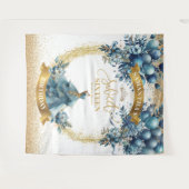 Blauwe en gouden bloemen Sweet Sixteen Party Wall Wandkleed (Voorkant (horizontaal))