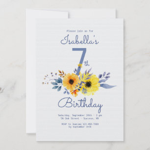Blauwe en gouden bloemen uitnodiging