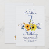 Blauwe en gouden bloemen uitnodiging (Voorkant / Achterkant)