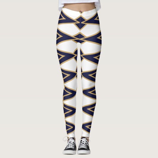 Blauwe en gouden Bowties Leggings (Voorkant)