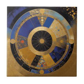 Blauwe en gouden cirkel tegeltje