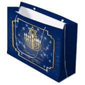 Blauwe en gouden decoratieve Hanukkah Large Cadeautasje (Voorkant Gekanteld)
