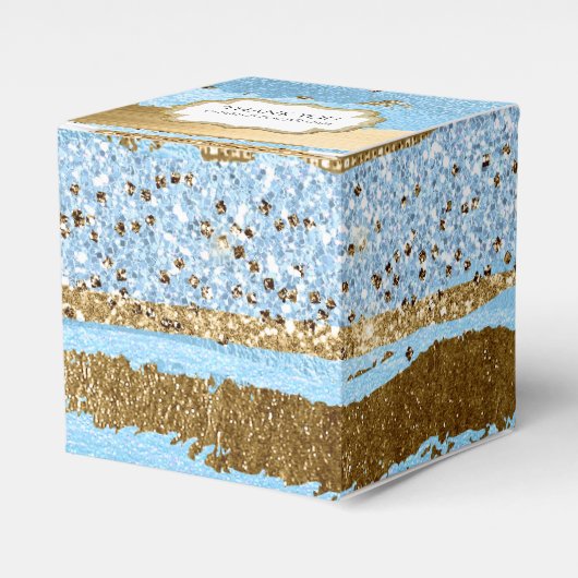 Blauwe en gouden Faux Paint en Glitter Favor Box Bedankdoosjes (Voorkant Zijde)
