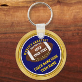 Blauwe en gouden Football Coach-cadeaus met JOUW T Sleutelhanger (Voorkant)