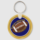 Blauwe en gouden Football Coach-cadeaus met JOUW T Sleutelhanger (Achterkant)