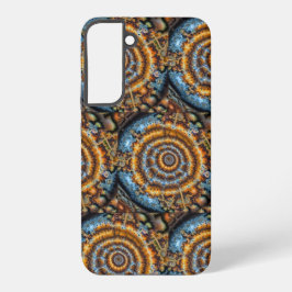 blauwe en gouden fractale draaikolk samsung galaxy hoesje
