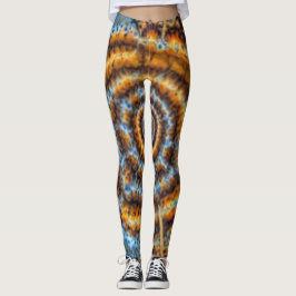 Blauwe en gouden fractale wervelkolom leggings