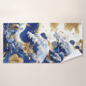 Blauwe en gouden Golf Kunstwerk Handdoek (Badhanddoek)