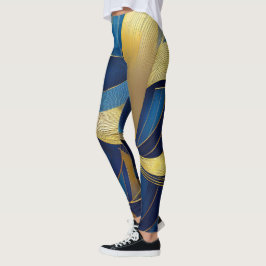 Blauwe en gouden golven leggings