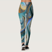Blauwe en gouden golven leggings (Achterkant)