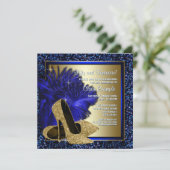 Blauwe en gouden hoge hakken vrouwen verjaardagsfe kaart (Staand voorkant)