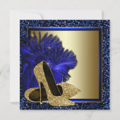 Blauwe en gouden hoge hakken vrouwen verjaardagsfe kaart (Achterkant)