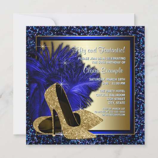 Blauwe en gouden hoge hakken vrouwen verjaardagsfe kaart (Voorkant)