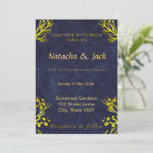 Blauwe en Gouden Huwelijksuitnodiging Kaart (Staand voorkant)