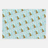 Blauwe en gouden kerstbomen inpakpapier vel (Voorkant 3)