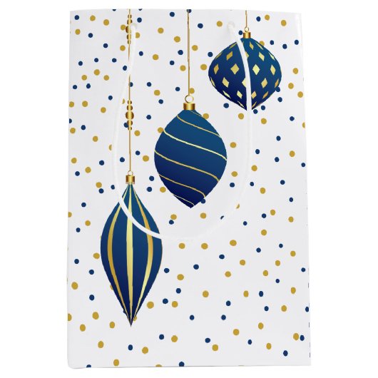 Blauwe en gouden kerstfeestdag medium cadeauzakje (Voorkant)