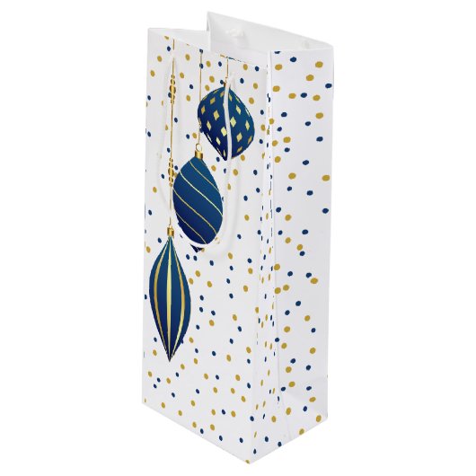 Blauwe en gouden kerstfeestdag wijn cadeautas (Voorkant Gekanteld)