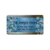 Blauwe en gouden kerstwinter etiket (Voorkant)