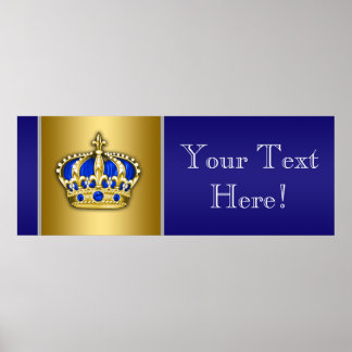 Blauwe en gouden kroonprins Baby shower banner Poster