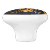 Blauwe en gouden leeuwenkop, keramische knop (Zijkant)