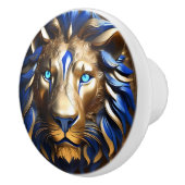 Blauwe en gouden leeuwenkop, keramische knop (Rechts)