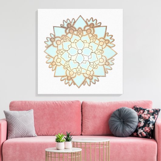 Blauwe en Gouden Lotus Canvas Afdruk (Insitu (Woonkamer))