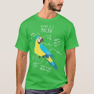 Blauwe en Gouden Macaw Papegaai Anatomie T-shirt
