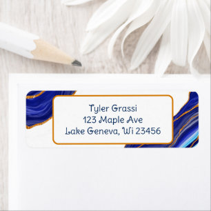 Blauwe en gouden marmer-kunst etiket