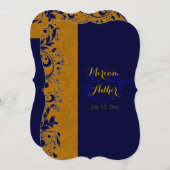 Blauwe en gouden moslimbruiloft of -Verloving Kaart (Voorkant / Achterkant)