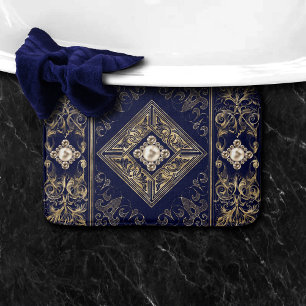 Blauwe en gouden Opulentie geborsteld Embleem Badmat