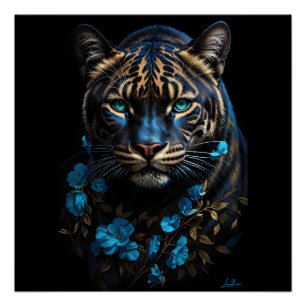 Blauwe en gouden panter perfect poster