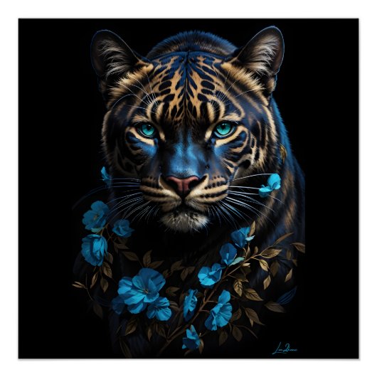 Blauwe en gouden panter perfect poster (Voorkant)