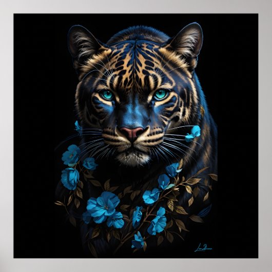 Blauwe en gouden panter poster (Voorkant)