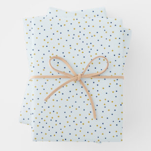 Blauwe en gouden stippen inpakpapier vel