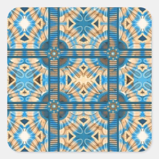 Blauwe en gouden tegels vierkante sticker (Voorkant)