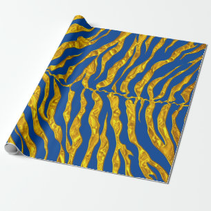 Blauwe en gouden tijgerstrepen Dierenprint Cadeaupapier