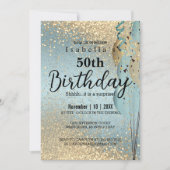 Blauwe en gouden uitnodiging voor geboorte (Voorkant)