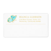 Blauwe en Gouden Vlinder Elegante Zaken Etiket (Voorkant)